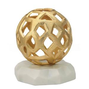 Escultura Redonda Geométrica de Alta Calidad Personalizada, Chapada en Oro, para Interiores y Exteriores, Material de Aluminio y Mármol - Product Image 1