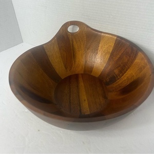 Bol en bois d'acacia sculpté, poli à la main, écologique, avec poignée, brun naturel, rond, pour servir en cuisine - Product Image 2