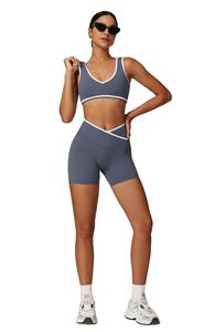 Latest High Quality Tie Dye Yoga Wear <b>Shorts</b> Plaid Gym Fitness Sets Women's Activewear Sport Bra V Shape 2pcs Workout Clothing - Product Image 2