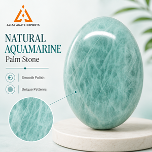 อะความารีนธรรมชาติขนาดใหญ่ หินปาล์มขัดเงา คริสตัลสีน้ำเงิน อัญมณี ศิลปะพื้นบ้าน หินปลอบใจพกพา ขายส่งจำนวนมาก ของขวัญ - Product Image 3