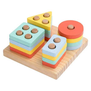 Wudly 4-en-1 en bois éducatif forme trieur Puzzle début interactif géométrique nidification jouets empilables pour les enfants de 3 ans et plus lumineux - Product Image 1