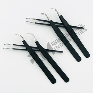 RMI Black Powder Coating Stainless Steel Eyelash Tweezers with Silver Tip Perfect Grip for Eyelash Extension and Tweezer <b>Box</b> - Product Image 4