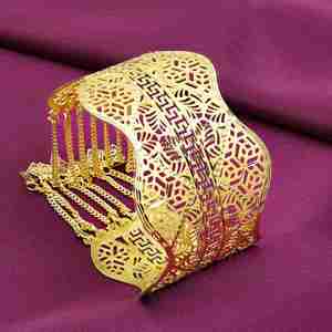 Wholesale Women's 14K 18K <b>24K</b> Dye <b>Gold</b> Plated Flower Pattern Cuff <b>Bracelet</b> Featuring Intricate Filigree Design Dangling Cuff - Product Image 1