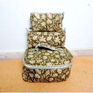Indian Quilted Cotton Eco-Friendly Reusable Hand Block Print Zipper Closure Lightweight Foldable Large Makeup <b>Case</b> Three Piece - Product Image 3