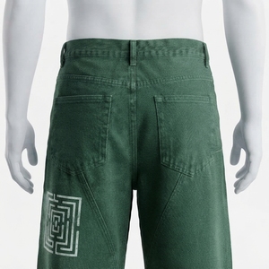 Pantalones Vaqueros de Mezclilla para Hombre, Cintura Alta, Corte Recto, con Estampado Geométrico, Ajuste Holgado, Estilo Casual Otoñal, Color Verde, de Algodón - Product Image 5