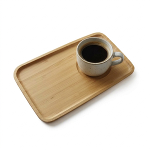 Bandeja de Servir de Bambú Natural con Portavasos Integrado, Juego de Tazas de Café y Platos para Desayuno, Bandeja de Madera Ecológica para Hotel y Hogar - Product Image 3