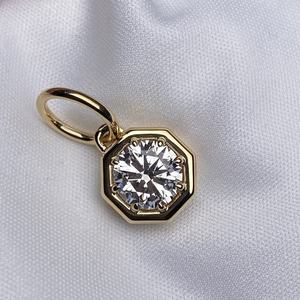 Geometric Hexagon Bezel Set 3.00 CT Brilliant Cut Solitaire Zircon Pendant <b>Charm</b> Women 925 Sterling <b>Silver</b> Plated Classic Yellow - Product Image 3
