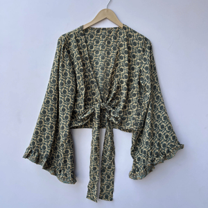 Top vintage sin mangas para mujer, top de seda con lazo, top corto con mangas acampanadas, top suave y cómodo para vacaciones - Product Image 1