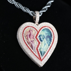 S925 Custom Picture Magnet Broken Heart Pendant Necklace Gold Plated Brass Mossonite Stone Magnetic Metal Trendy Claw Setting - Product Image 3