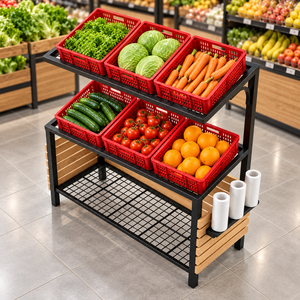 Étagère de présentation autoportante en métal à 2 niveaux NEWTEK pour supermarché, avec grille, revêtement en poudre époxy, installation rapide, pour épicerie - Product Image 3