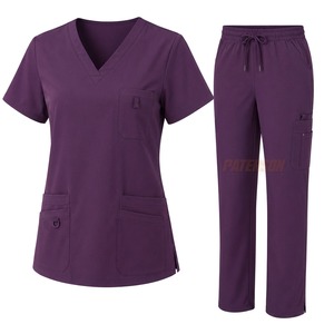Ensemble de blouses médicales personnalisées en mélange de coton, haut à col en V, pantalon à taille élastique, uniforme de soins de santé, fournisseur en gros de marques privées - Product Image 2