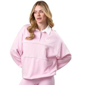 Sudadera Polo de Manga Larga Rosa Bebé para Mujer, Corte Holgado, Estilo Casual, Top de Moda, Mezcla de Algodón Suave, Cómoda para Uso Diario - Product Image 1