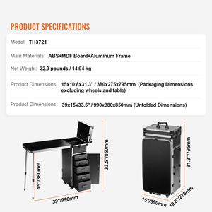 Professional Extra Large Rolling <b>Makeup</b> Train Case with Supporting Legs Aluminum Cosmetic Workbench Portable <b>Vanity</b> Trolley - Product Image 3