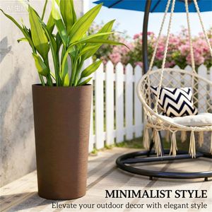 Set di 2 Vasi da Fiori in Plastica Marrone per Esterni, Design Salvaspazio per Esposizione Comoda delle Piante - Product Image 4