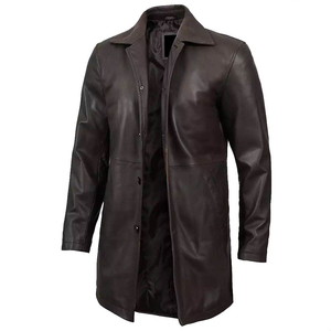 Plus Size Men Genuine Leather Waterproof Winter Trench Coat Long Sleeve Belted Fur Trim Outerwear Casual Streetwear - Product Image 2