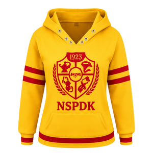Sudadera con Capucha PDK para Mujer, Color Rojo Dorado 1923, Bordado de Libro Abierto y Vela, Mangas con Rayas Universitarias, Bolsillo Canguro, Sorority - Product Image 3
