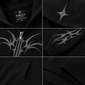 Sudadera con Capucha y Cierre de Cremallera, con Logotipo Personalizado, Lavado Ácido, Color Negro Vintage, Diseño Geométrico, Algodón 350g, Invierno, Bolsillo Frontal, Corte Regular, para Hombre - Product Image 3