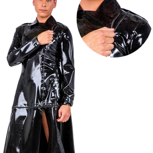 Black PU Leather Windbreaker Full Sleeve Zipper Front Stand Collar Sporty Style Waterproof Woven Fabric Regular Length - Product Image 5