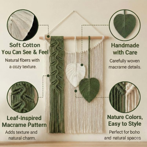 Bohemian <b>Macrame</b> Wall Hanging with Green and White Tassel Decor Striped Pattern Eco-Friendly Cotton <b>Art</b> for Living Room - Product Image 3