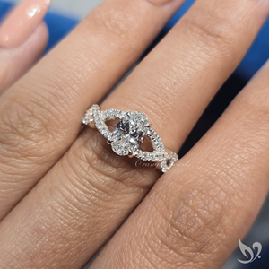 1CT Oval Lab Grown Diamond <b>Ring</b> IGI Certified Twisted <b>Split</b> Pave Band Engagement <b>Ring</b> in 10K White Gold - Product Image 4