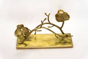 Servilletero con diseño de rama de flor dorada y cuenco de loto de cerámica, decoración de mesa oriental, juego hecho a mano - Product Image 5