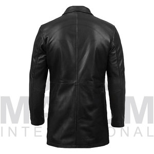 Abrigo Largo de Cuero Genuino para Hombre, Cuello Camisero, Cierre de Botón de Una Fila, Estilo Formal, Ropa de Otoño - Product Image 4