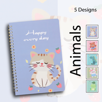 Cuaderno espiral bonito, diseño estético A5 para niños, 100 páginas, gato, conejo, rana, oso, dinosaurio, espacio, paisaje