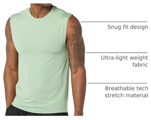 Men's Sleeveless <b>Tank</b> <b>Top</b> O-Neck Solid Mint <b>Green</b> Breathable Knitted 100% Polyester Casual Style - Product Image 5