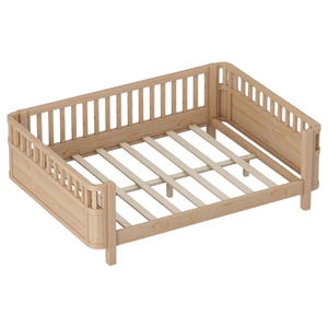 Cadre de lit pour enfant en teck minimaliste, profil bas, avec barrières de sécurité latérales, sans matelas - Product Image 3