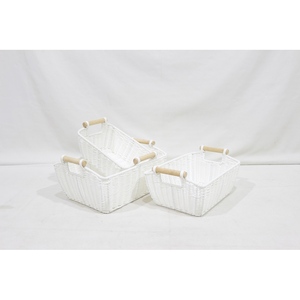 New Design Eco-Friendly <b>Storage</b> <b>Basket</b> Paper Rope Home <b>Storage</b> <b>Square</b> Wooden Handles Stackable - Product Image 5
