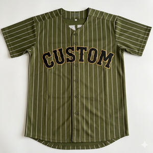custom olive green pinstripe baseball jersey club tournament team name number Breathable <b>athletic</b> fit full button sports jersey - Product Image 1