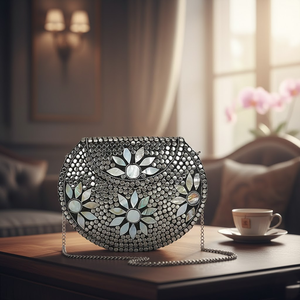 Pochette vintage en métal écologique avec motif géométrique, fermeture magnétique, perles et chaînes, doublure en coton, usage quotidien - Product Image 2