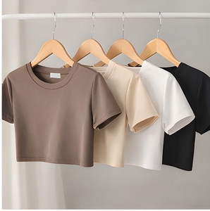 Camiseta Corta de Algodón para Mujer, Marca Privada, Corte Ajustado, Manga Corta, Fabricante de Tops Femeninos - Product Image 2