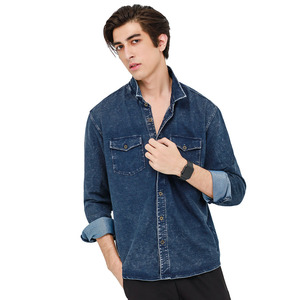 Camisas de Hombre de Manga Larga, Estilo Casual, de Mezclilla de Algodón, Lavadas, Vintage, de Alta Calidad, con Bolsillos, Fabricación Personalizada - Product Image 1