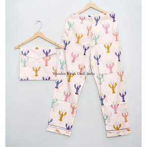 Conjunto de pijama de verano de 3 piezas con estampado de escorpio, de algodón, con lazo, para mujer, transpirable, de punto, camisa y pantalón, venta al por mayor - Product Image 4