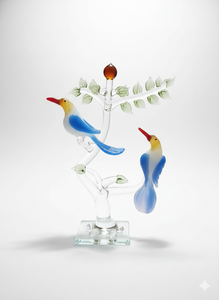 Figurine artisanale en verre d'oiseaux amoureux sur un arbre, décoration de luxe pour la maison, cadeau, objet de décoration, anniversaire de mariage, Saint-Valentin, export, présentation de table - Product Image 2