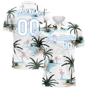 Custom White <b>Light</b> Blue 3D Pattern Design Hawaii Palm <b>Trees</b> Performance Golf Polo Shirt Moisture-Wicking Breathable - Product Image 1