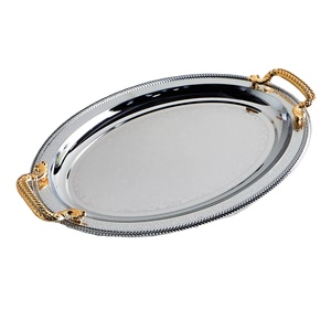 La última bandeja de servicio de acero ovalada plateada de calidad fantástica con diseño elegante con acabado natural de alta calidad - Product Image 1