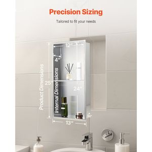13X25X4 pollici in acciaio inox argento doccia nicchia incasso mensola a muro per bagni - Product Image 6