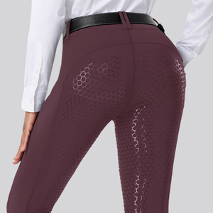 Pantalones de equitación para mujer con logo OEM impreso, asiento completo de silicona antideslizante y antiolor, diseño de panal, con 2 bolsillos - Product Image 3