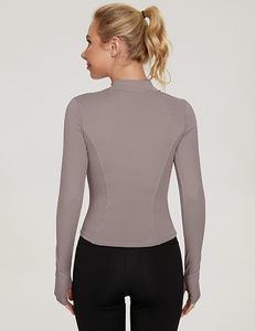 Women's Full Sleeve <b>Zipper</b> Yoga <b>Top</b> Solid Color Stand Collar Breathable Spandex Polyester Leisure Skinny Fit Pockets All Seasons - Product Image 5