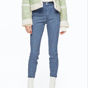 Pantalones vaqueros de mezclilla ajustados de moda para mujer, jeans azules lavados de talla grande, pantalones acampanados para mujer, pantalones vaqueros con logo personalizado en venta - Product Image 1
