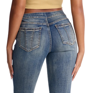 Jean en denim bleu foncé pour femme, coupe slim, taille haute, jambe bootcut, détails de couture, mode décontractée, vêtement de tous les jours de qualité supérieure - Product Image 4