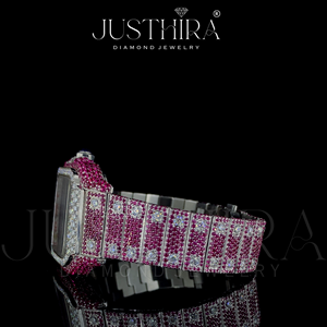 Reloj de Pulsera de Lujo para Hombre, Estilo Hip Hop, con Piedras de Rubí Rosa de Alta Calidad, Números Romanos Plateados Vintage, Automático, con Moissanita - Product Image 4