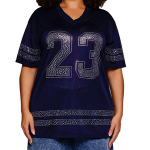 Maillot de football américain de luxe OEM grande taille avec strass pour femme, personnalisable, en maille, col en V, coupe oversize, chemise de sport tendance, fabricant - Product Image 2