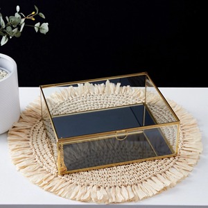 Luxury Gold Metal Frame Clear Glass Jewelry <b>Trinket</b> Storage <b>Box</b> Decorative Hinged Lid Keepsake Organizer for Vanity Home Decor - Product Image 2
