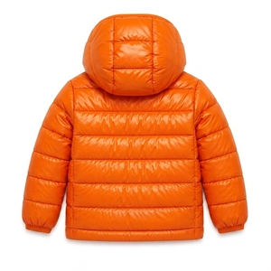 Orange <b>Denim</b> Quilted Windproof Hooded <b>Jacket</b> for Toddlers <b>Lightweight</b> Winter Coat Full Sleeve Zipper Closure Solid Color Design - Product Image 4