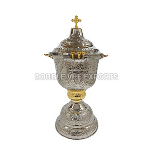 Fuente de Agua Bendita Tallada a Mano de 10 Litros en Plata y Oro |   Fuente de Iglesia de Doble Grifo – DOUBLE VEE EXPORTS - Product Image 3