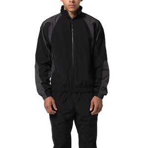 Unisex <b>Black</b> Color Blocking Racer Jacket Waterproof Windproof Breathable Zipper Closure Hooded Collar Sporty High Street Style - Product Image 3