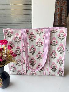 Bolso Tote de Hombro de Moda para Mujer, Azul a Rayas, Acolchado, de Algodón, con Estampado Preppy, Ligero, de 18 Pulgadas, con Cierre de Cremallera y Bolsillos Interiores, para Verano - Product Image 1